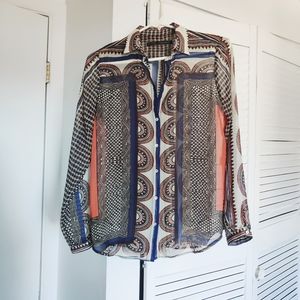 Zara sheer S (XS) shirt colorful paisley